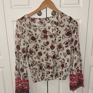 Floral Print Women's Top - Red and Cream